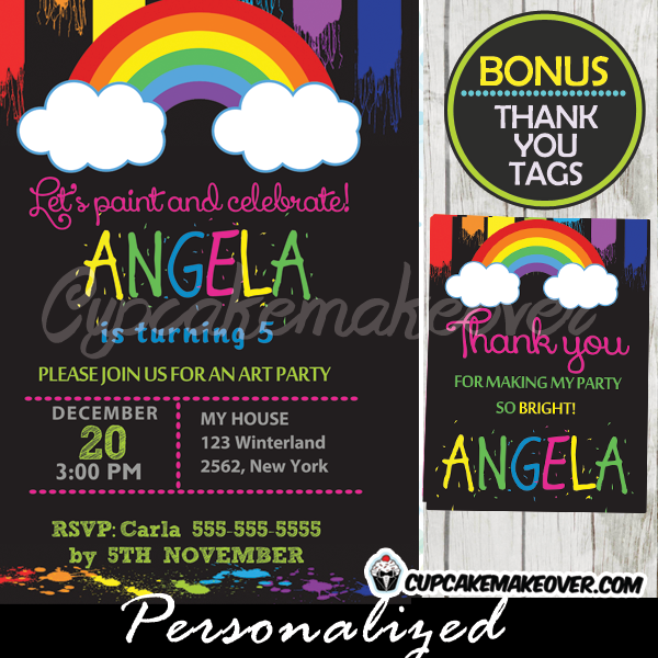 printable art rainbow party invitations diy