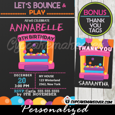 printable bounce house party invitations for girls