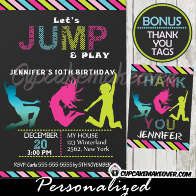 printable jump trampoline party invitations