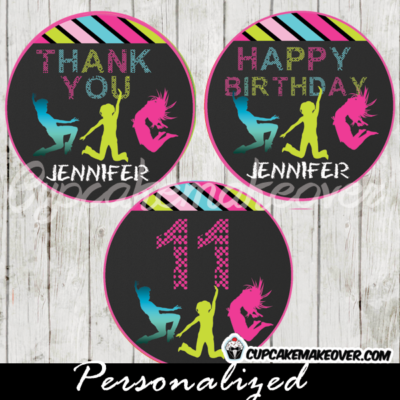 personalized trampoline cupcake toppers favor tags