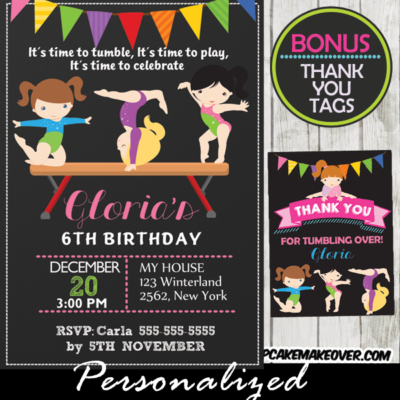 balance beam printable gymnastics birthday party invitations girls