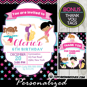 Ribbon Routine Gymnastics Birthday Invitation, Personalized - D2 ...