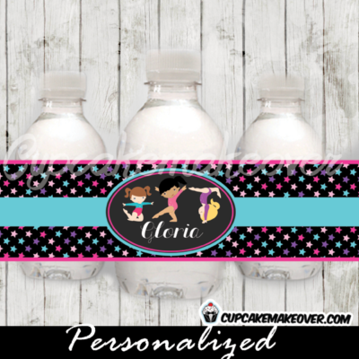 personalized gymnastics party water bottle labels girl