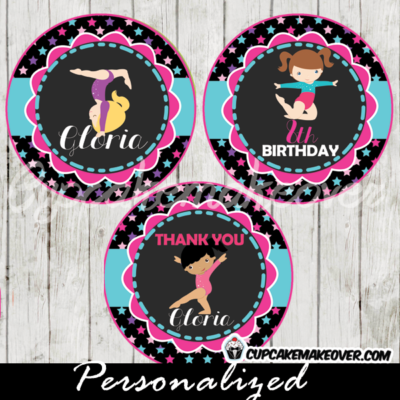 personalized gymnastics party cupake toppers printable