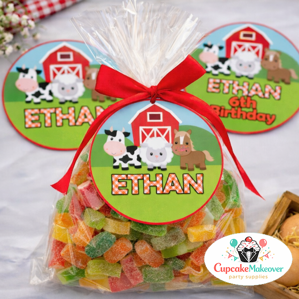 custom barnyard cupcake toppers printable farm cake toppers favor tags