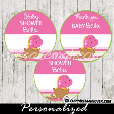 pink dinosaur baby girl shower favor tags printable