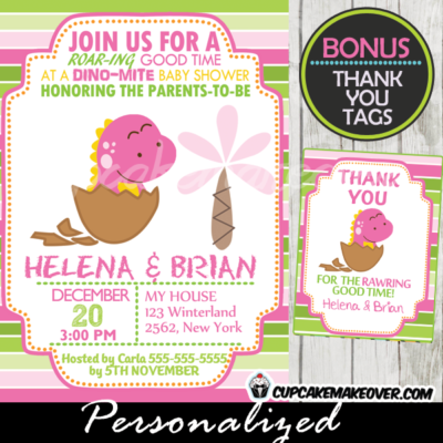 pink dinosaur baby shower invitations girls printable