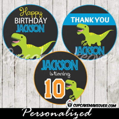 t rex dinosaur cupcake toppers printable gift tags custom