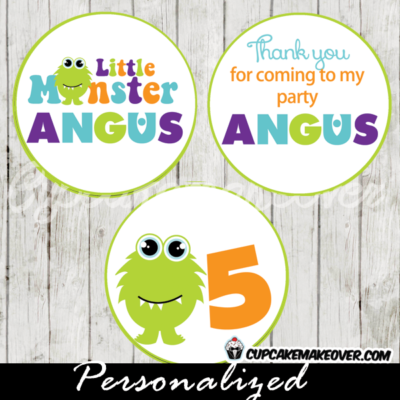 printable cute lil monster personalized favor tags cake toppers