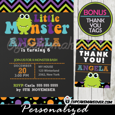 cute lil monster birthday party invitations for girls printable