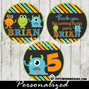 printable lil monsters bash party personalized favor tags cake toppers
