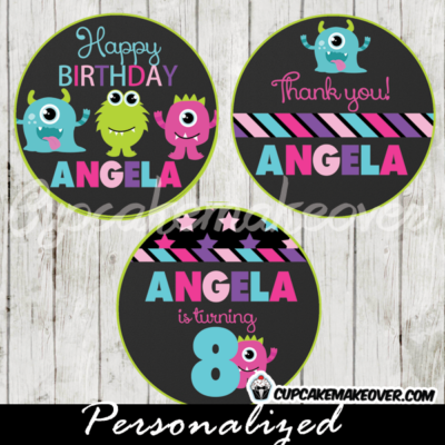 printable lil monsters bash personalized favor tags cake toppers
