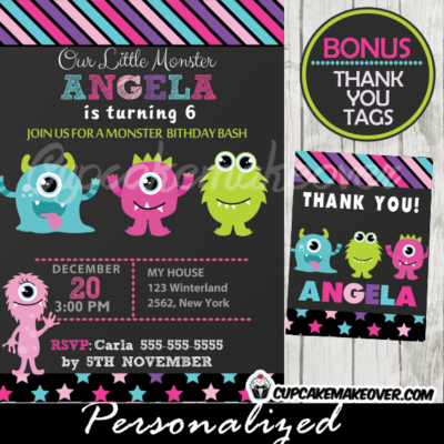 cute little monsters bash birthday party invitations thank you cards