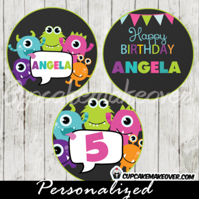 personalized little monsters favor tags cake toppers