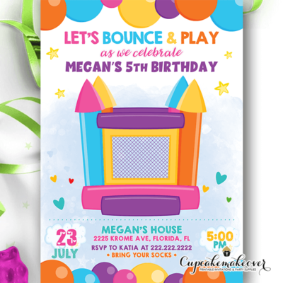 Bounce House Birthday Invitation jump party play side