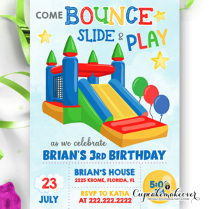 Bounce House Party Invitation for Boys, Personalized - D6 - Cupcakemakeover