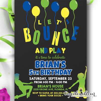 Bounce & Play Birthday Invitation for Boys trampoline party ideas