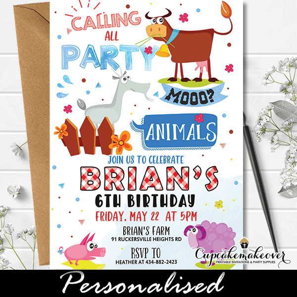 Farm Animals Party Invitations, Barnyard Birthday - Cupcakemakeover