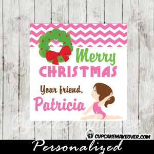 pink gymnastics girl Christmas editable gift tags printable