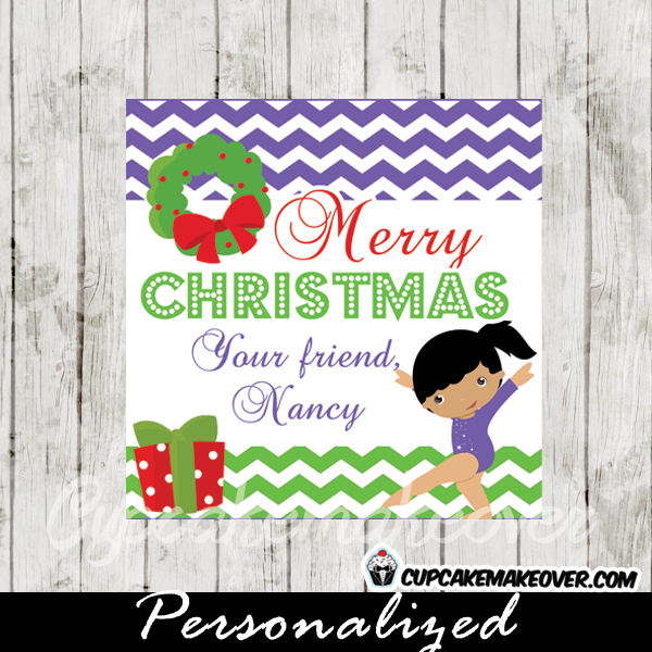 purple gymnastics girl Christmas editable gift tags printable