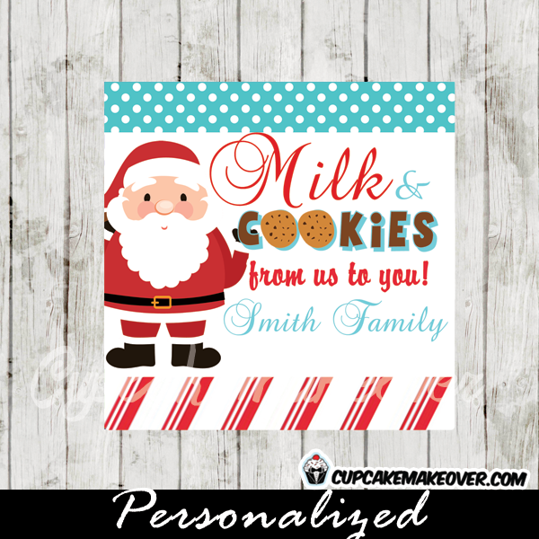 santa milk and cookies christmas gift tags printable