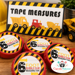 construction birthday party, tape measure favors, measuring tape party favors, construction theme birthday, construction party decorations, under construction birthday, construction dessert table, construction favors, dump truck birthday, builder birthday party, caution party decor, construction printable, kids construction party, construction food labels, cupcake makeover party supplies