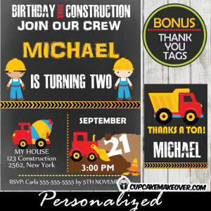 printable birthday under construction party invitations