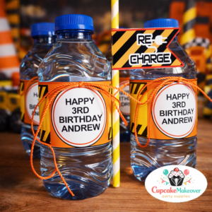 editable construction bottle labels straw flags orange yellow black