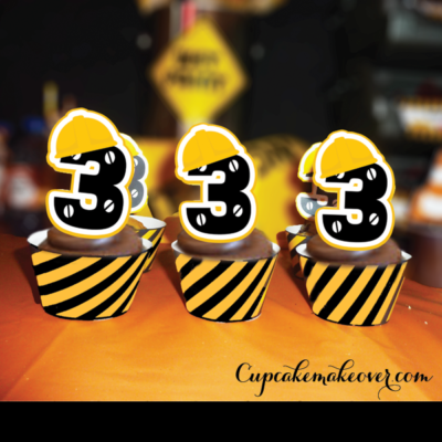 Construction crew yellow hard hats cupcake toppers