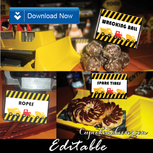 construction theme party food signs editable