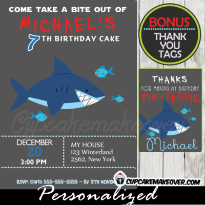 shark birthday party invitations printable