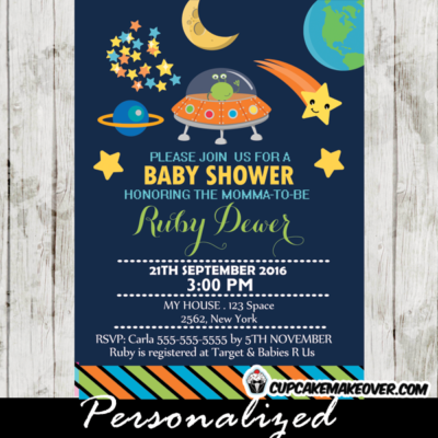 stars planets space themed baby shower invitations