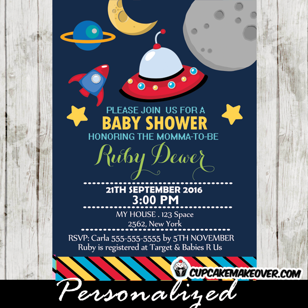 rocket ship baby shower invitations boy space