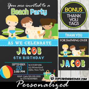 Beach Birthday Invitation for Boys, Personalized - D8 - Cupcakemakeover