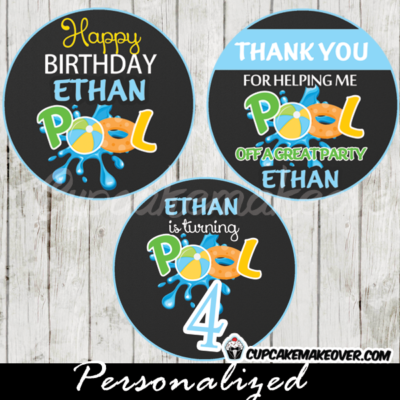printable pool party gift tags cake toppers personalized boys