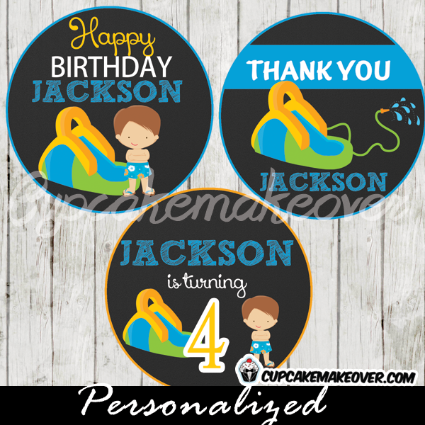 boys water slide party decorations toppers favor tags