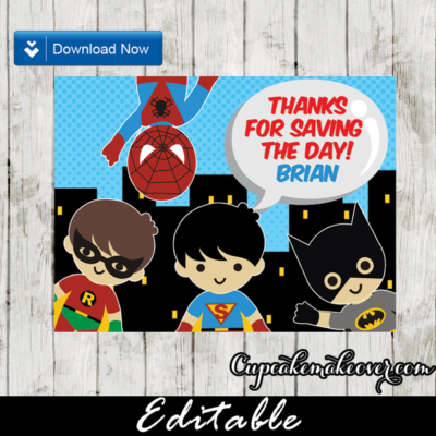 superheroes kids gift tag thank you label