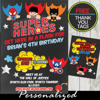 Flying Superheroes Comic Birthday Invitation - Personalized ...