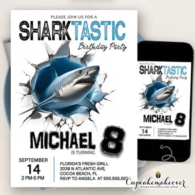 shark birthday party invitations printable sharktastic
