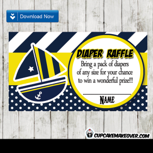 yellow blue nautical baby shower diaper raffle cards