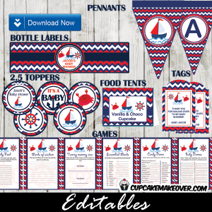 red blue nautical baby shower supplies package