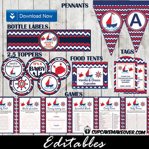 red blue nautical baby shower supplies package