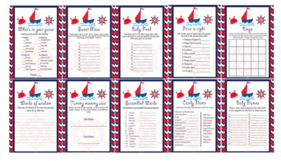 red navy nautical sail boat baby shower games printable