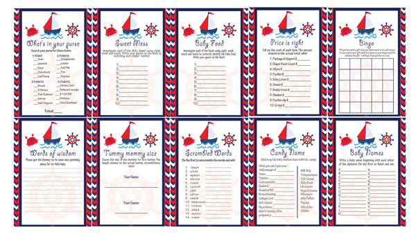 Whats In Your Phone Game - Nautical Printable Baby Shower Games