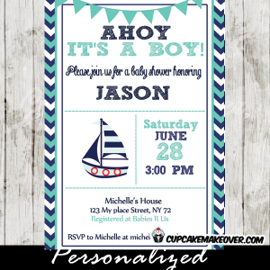 turquoise navy blue nautical sailboat baby shower invitation printable