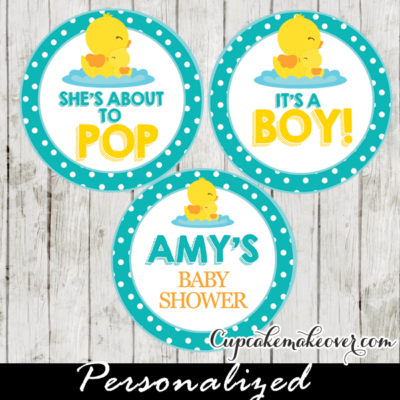 baby boy to love rubber duck baby shower favor tags toppers printable