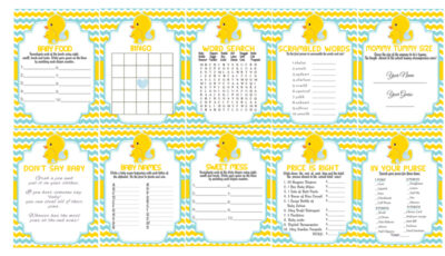 blue yellow rubber duck baby shower games bundle