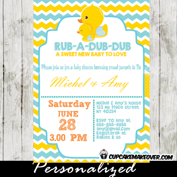 Rubber Ducky Boy Baby Shower Invitation Custom Blue Chevron Baby Shower Invitation
