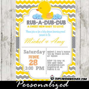 yellow and grey chevron rubber duck ducky baby shower invitation printable