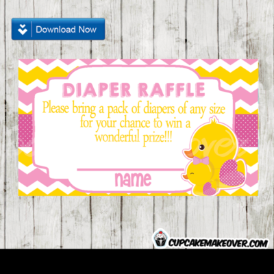 yellow pink chevron girl rubber duck diaper raffle tickets